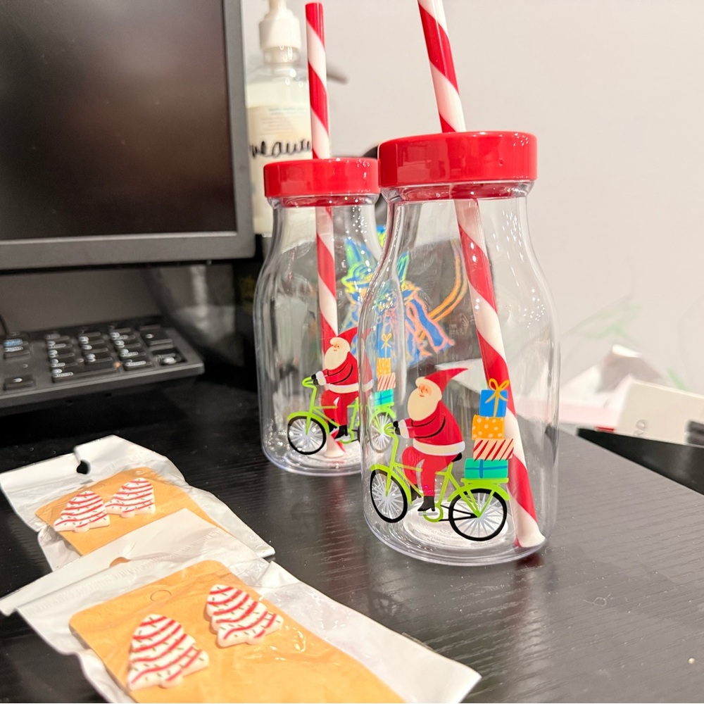 Santa Claus Bottles with Xmas Tree Earrings BUNDLE